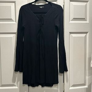Michael Lauren Black Ribbed Lace Up Dress, Size Small
